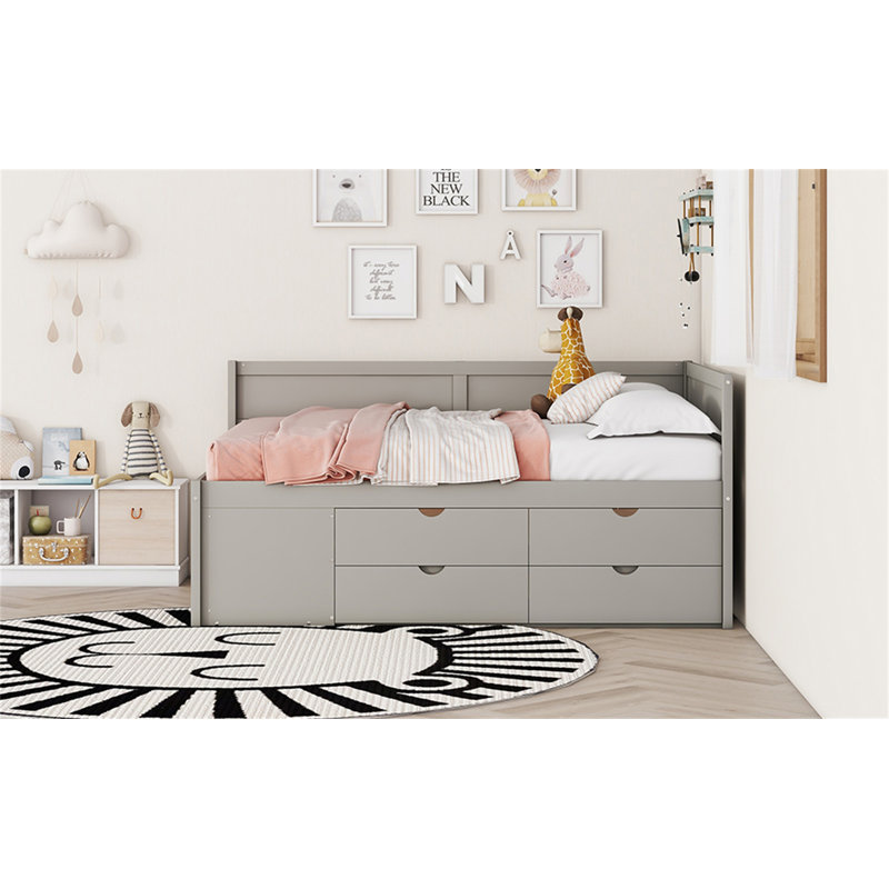 Full Size Daybed With Drawers And Shelves, Gray, Full