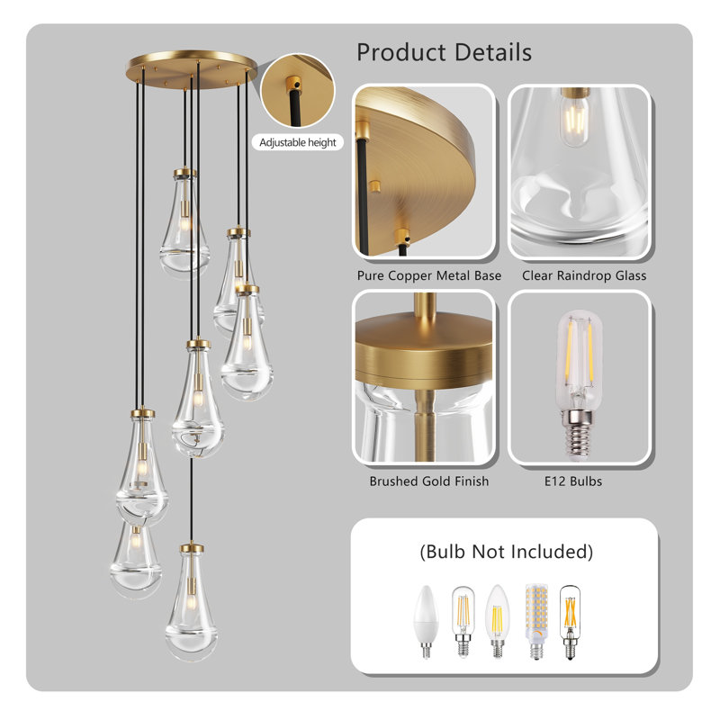 Luminaire suspendu moderne 7 lumières Raindrop, Or