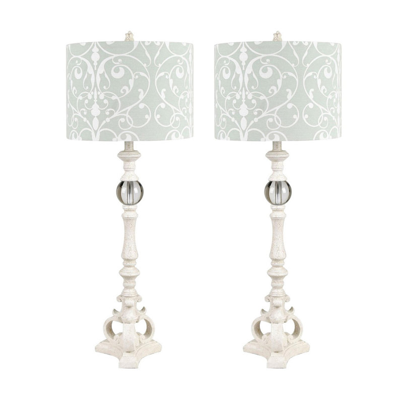 37.5" Resin Table Lamp With Green Shade