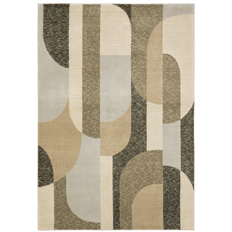 Tapis abstrait ivoire / gris / beige Welford, Rectangle 3 pi 3 po x 5 pi 2 po