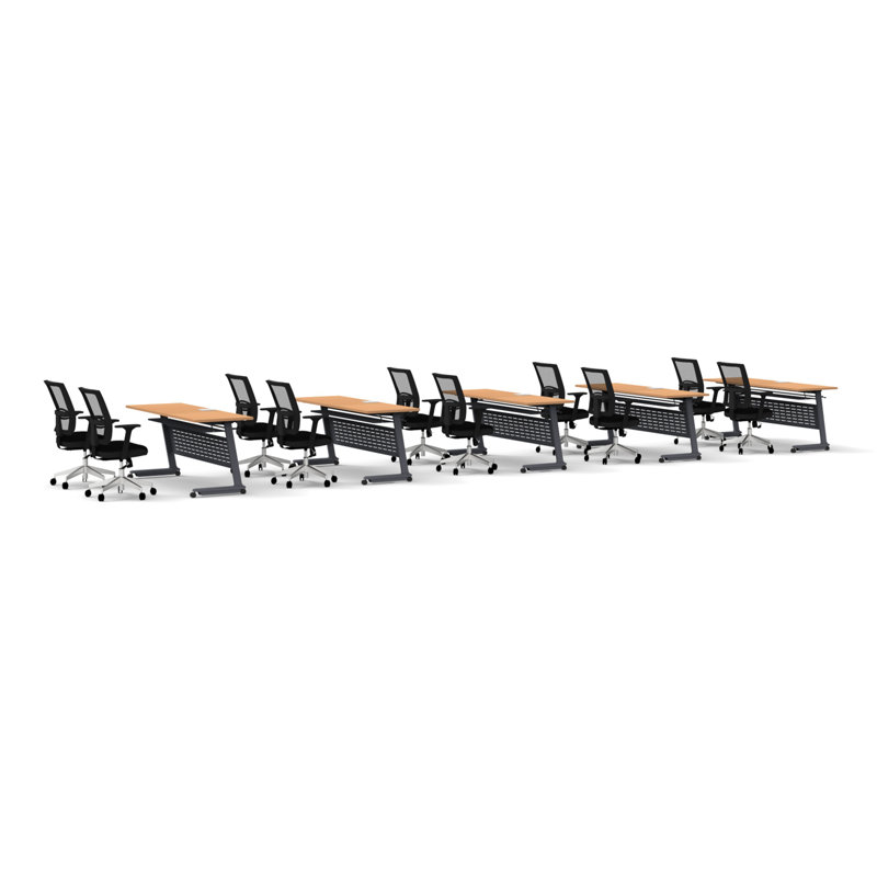 Rectangle 6 Person Flip Top 72'' L Modular Training Table and Chair Set with Casters and Modesty Panel and Cable Management