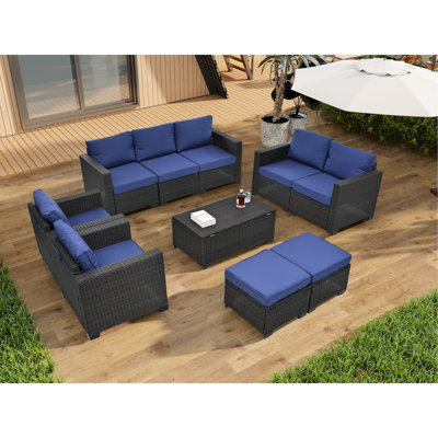 Mobilier d'extérieur en PE - Canapé modulaire 10 pièces avec housses de coussin et table de rangement imperméable