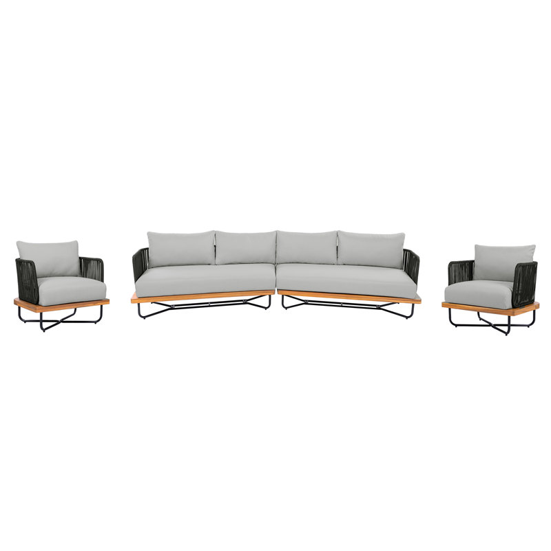 Ensemble de conversation d'extérieur en corde d'acacia tissé 4 pièces avec coussins Braylon (table non incluse)