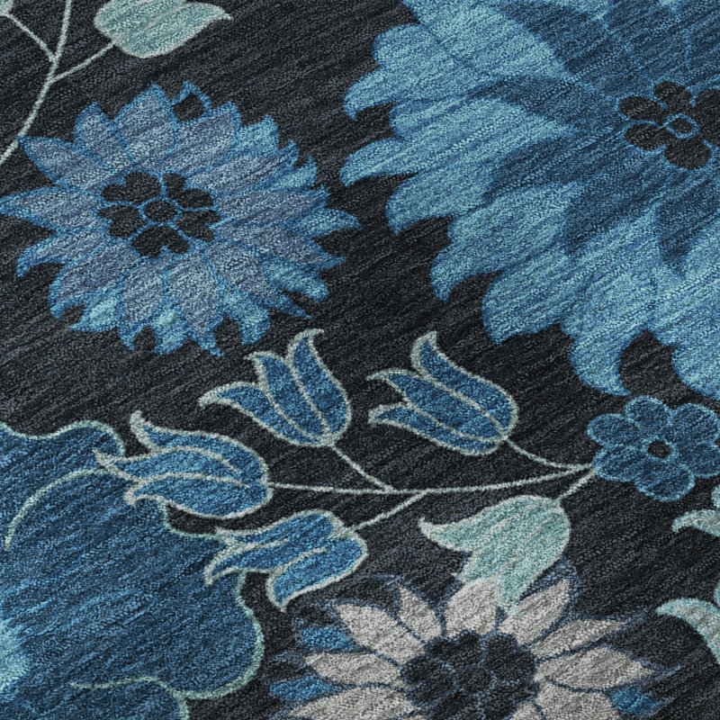 Premium Machine Washable Mayfield AMF2295 Floral Rug, Blue, 9' x 12'