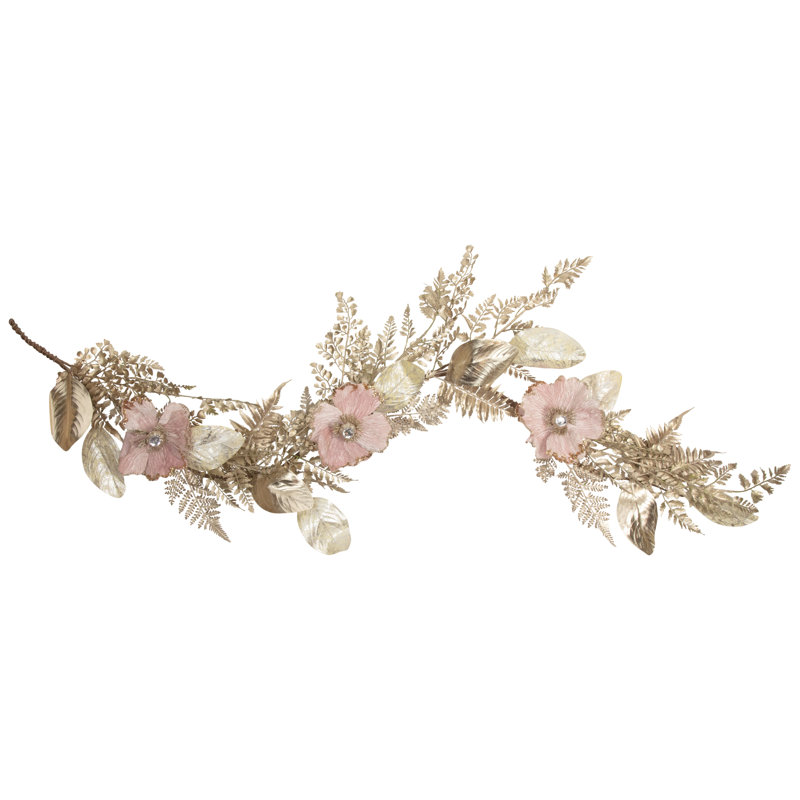 Guirlande 5 pi x 10 po champagne et fleurs artificielles non éclairées