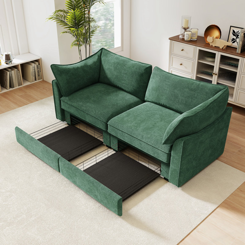 Causeuse avec 2 tiroirs de rangement coulissants, Vert