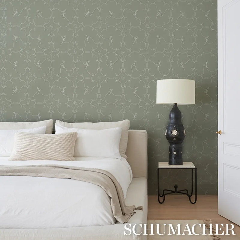 Schumacher X Backdrop Broderie Wallpaper, Green
