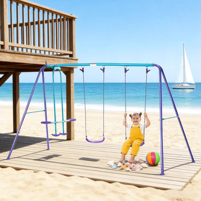 Adjustable Metal Swing For Outdoor Activities, Two Seats And A Glider Four To Play, Develop Core Motor Skills, Design Stability, 396lbs Weight Capacity, Assembly Required Backyard With Glider, Ropes