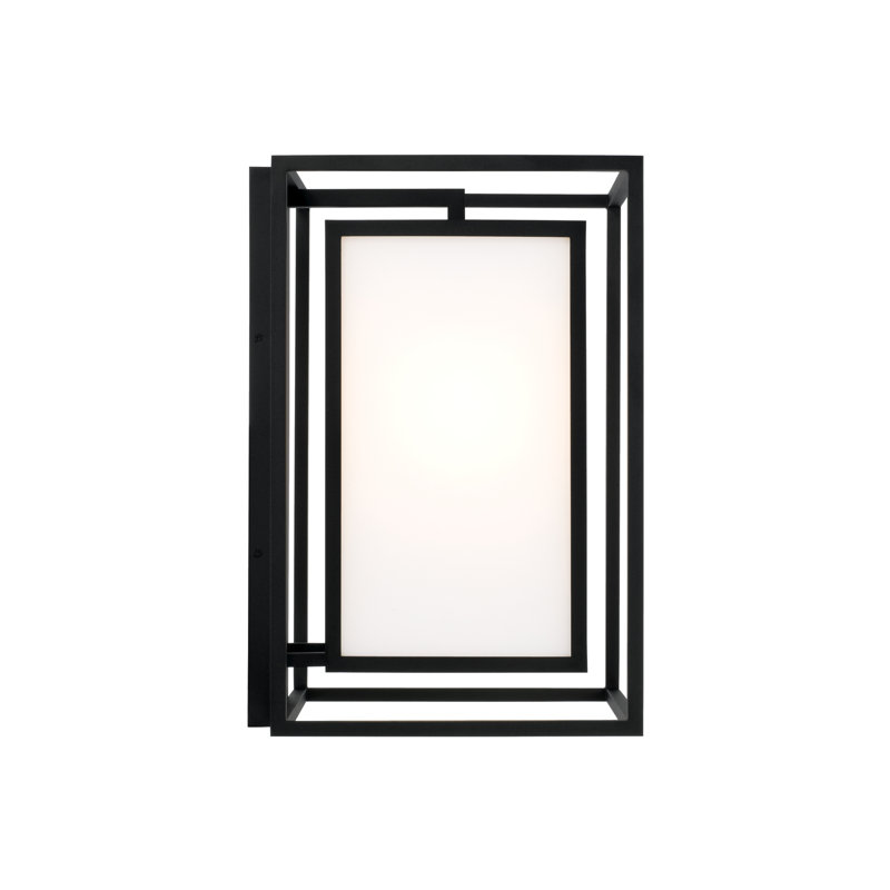 1-Light Outdoor Modern Square Rectangle Wall Lantern in Black with Soft White Glass, 19.5" H x 12.5" W x 13.5" D