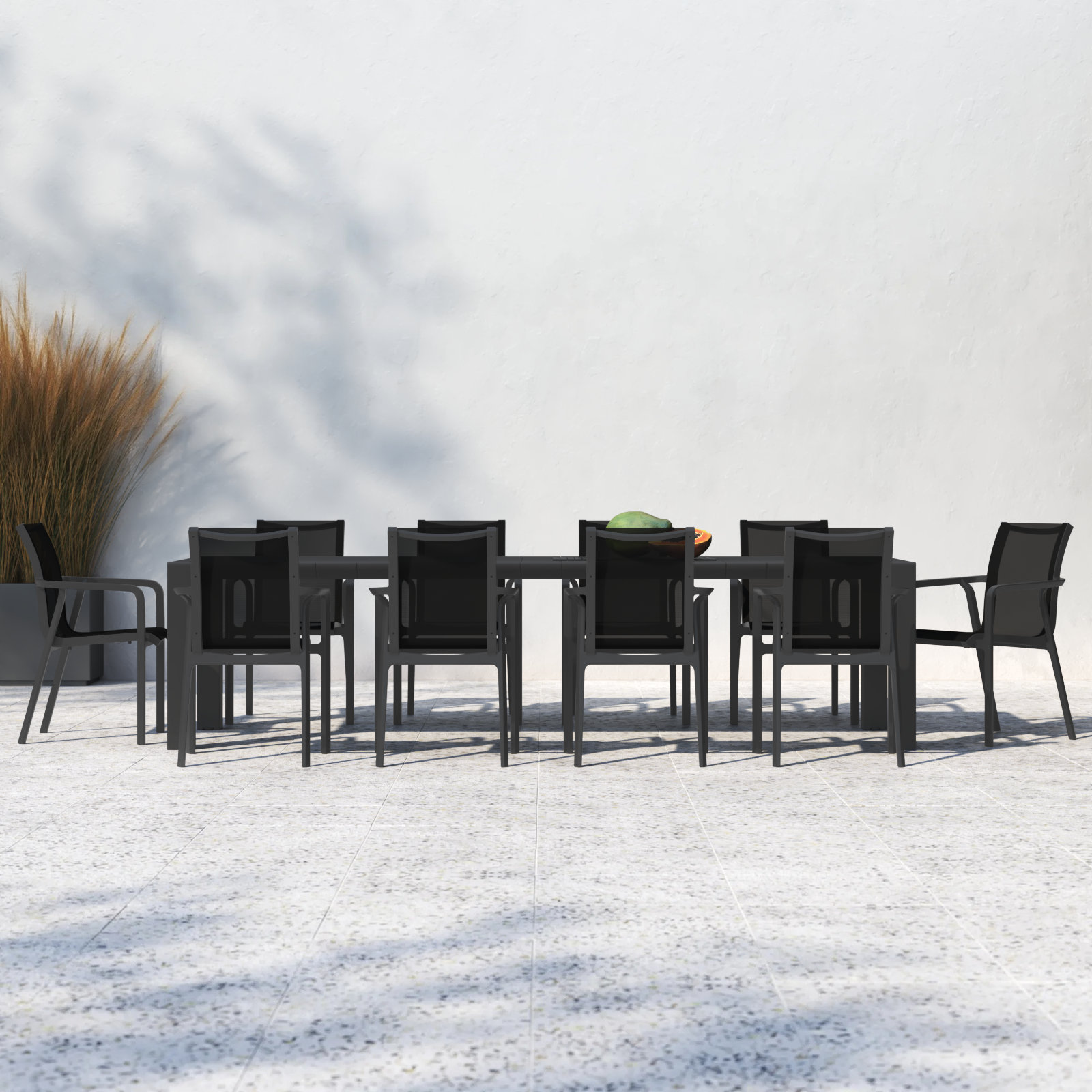 Farrah 118'' Rectangular 10-Person Outdoor Dining Set, Black