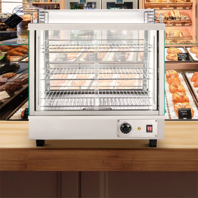 Enjyam 26'' Countertop Warmer Display Case, 3.4 Cu.Ft Commercial Food Warmer with Adjustable Shelves, Glass Sliding Doors, 3 Tier Electric Heated Display Cabinet for Buffet, Restaurant