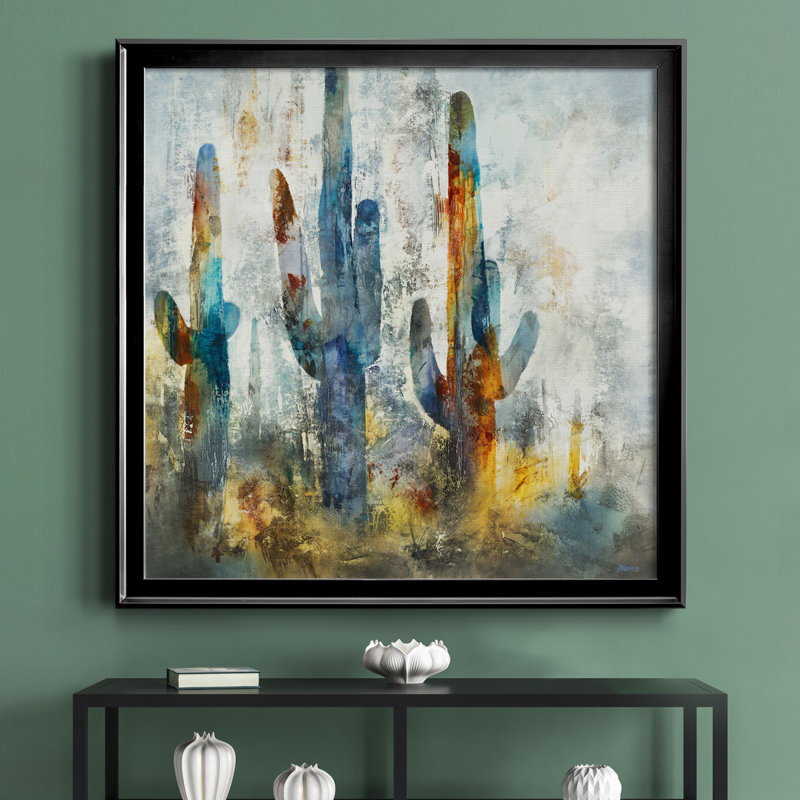 «Saguaro Forest», reproduction d'art sur toile encadrée, H 26,5 po x l 26,5 po x P 1,5 po, Cadre noir