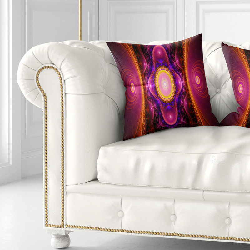 Motif fractal rose Cryptical - coussin imprimé abstrait, 16 po x 16 po, Coussin décoratif