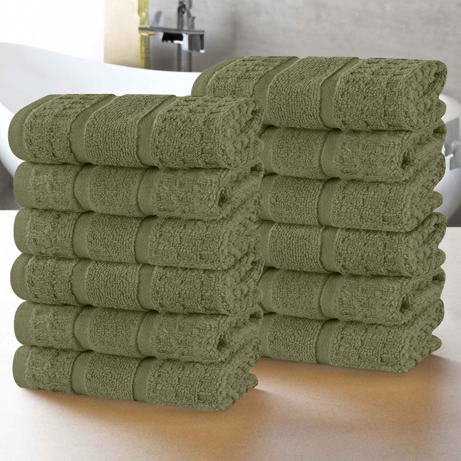 Camiren Waffle Cotton Washcloth Set, Forest Green
