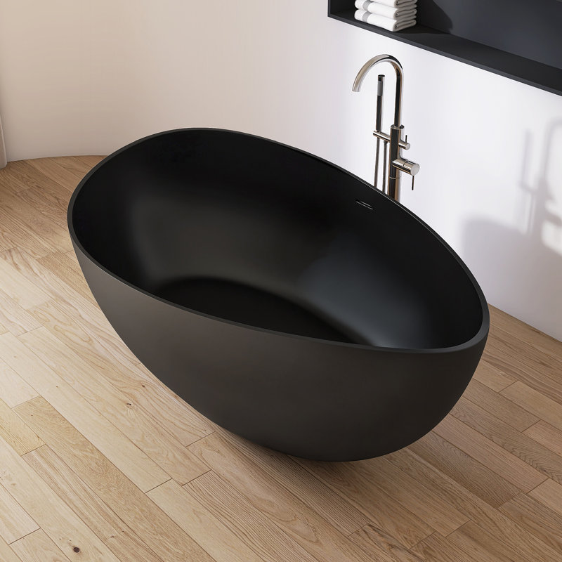 63'' x 38.58'' Freestanding Soaking Solid Surface Bathtub, Black