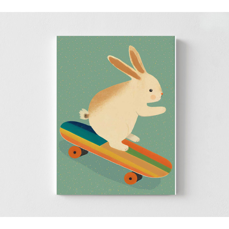 Reproduction d'art encadrée de lapin: conception de planche à roulettes - chambre d'enfant moderne