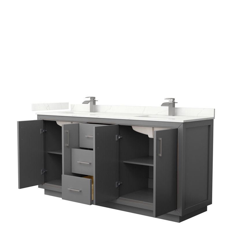 72'' W Double Vanity, Dark Gray, Giotto Quartz, Matte Black