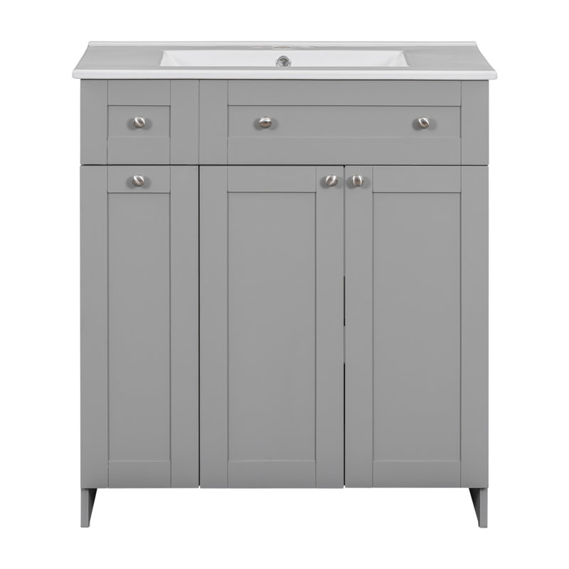Meuble-lavabo 30 po avec lavabo en céramique, Gris