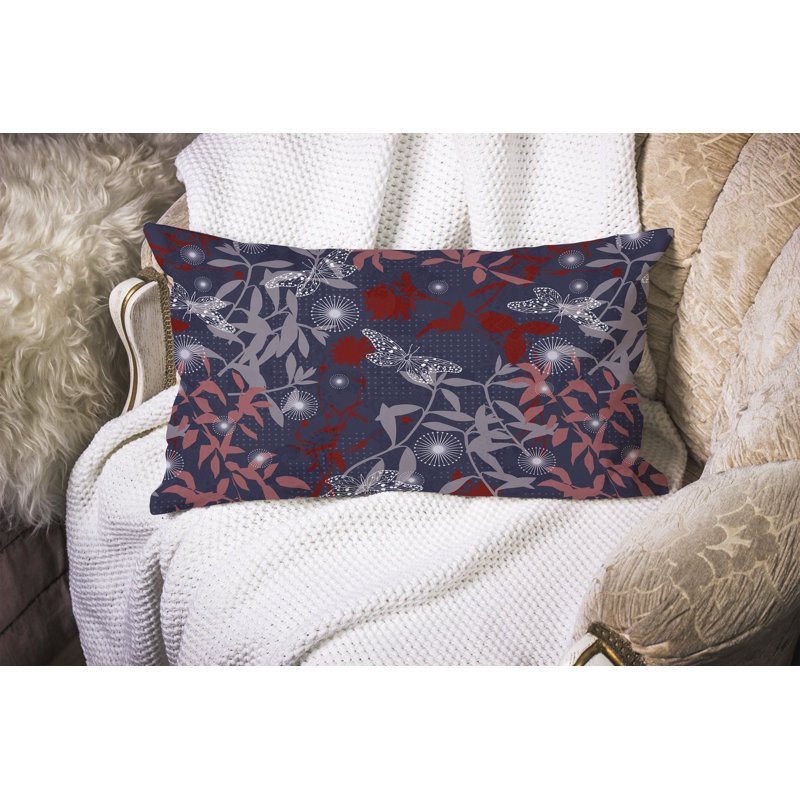 Ethereal Flutter Bloom  Rectangular Throw Pillow, Blue/Red