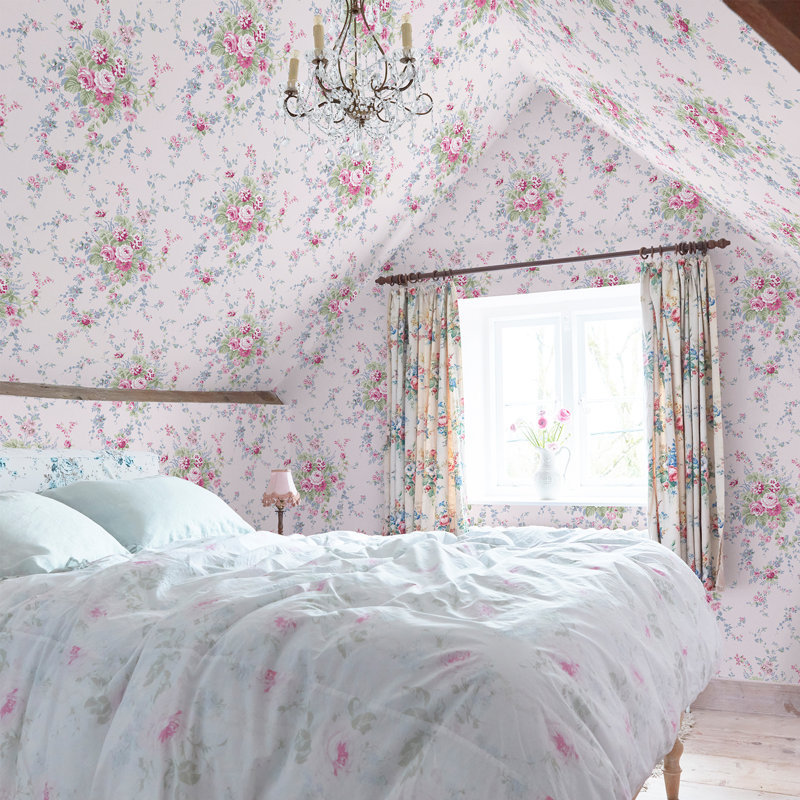  Papier peint floral ardoise Arthur Garden, Rose