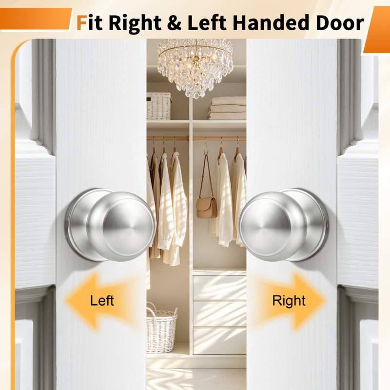 Passage Door Knobs with Round Rosette, Brushed Nickel
