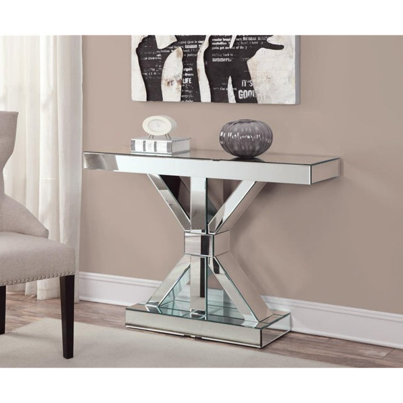 X-shaped Mirrored Entryway Console Table Silver