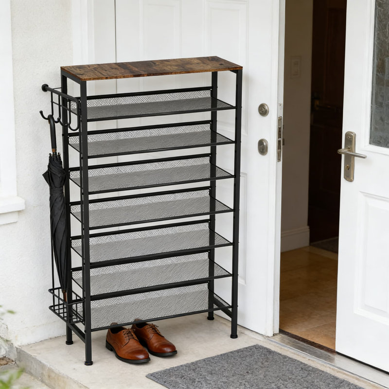 8-Tier Heavy Duty Metal Shoe Rack Organizer With Wooden Top Shelf, Large Capacity Vertical Storage For Closet, Entryway, And Door