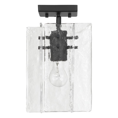 Plafonnier semi-encastré noir mat 1 lumière Madrid 8 pouces avec abat-jour en verre transparent Piastra
