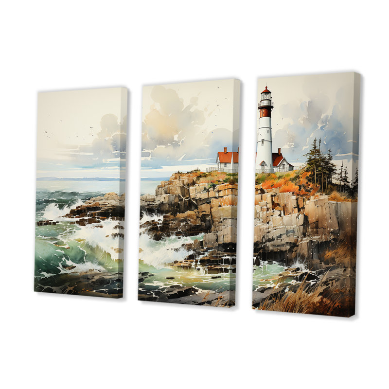Coastal Light House Minimal Landscape I - Ensemble de décorations murales Beach Light House, Toile tendue, H 32 po x l 48 po