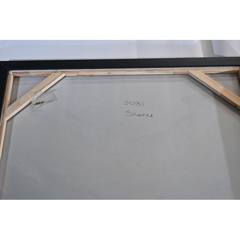 «Silence Geode», peinture sur toile abstraite encadrée or bleu 61 po x 41 po