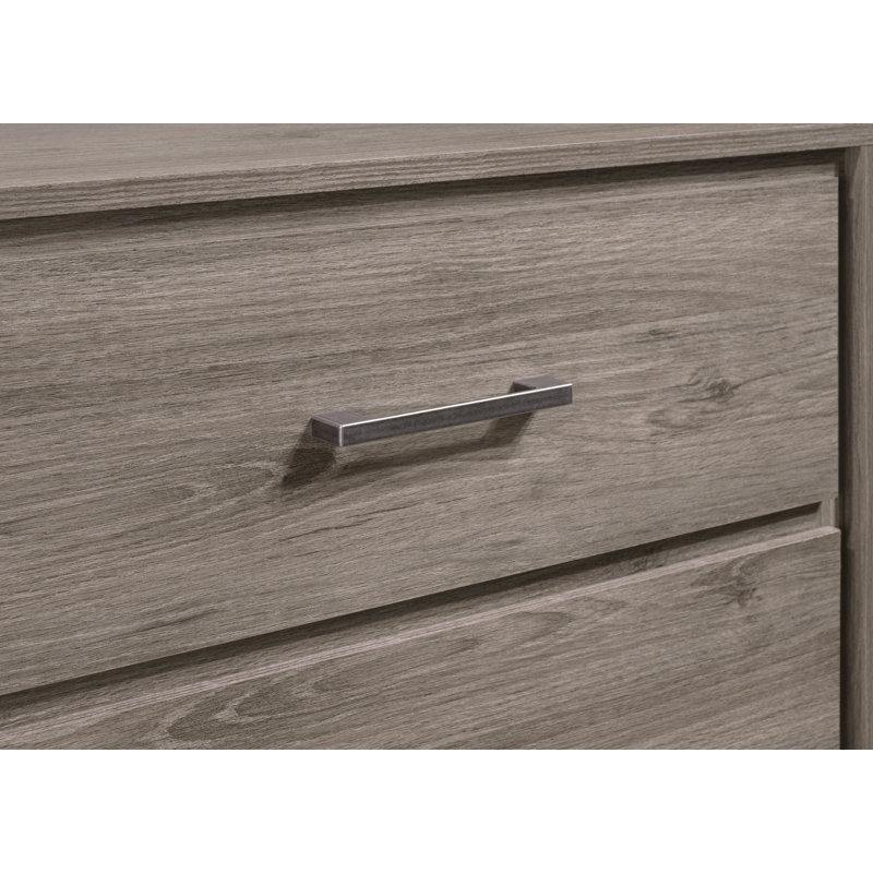 Table de chevet de rangement contemporaine - 2 tiroirs, poignée en métal, finition chêne gris