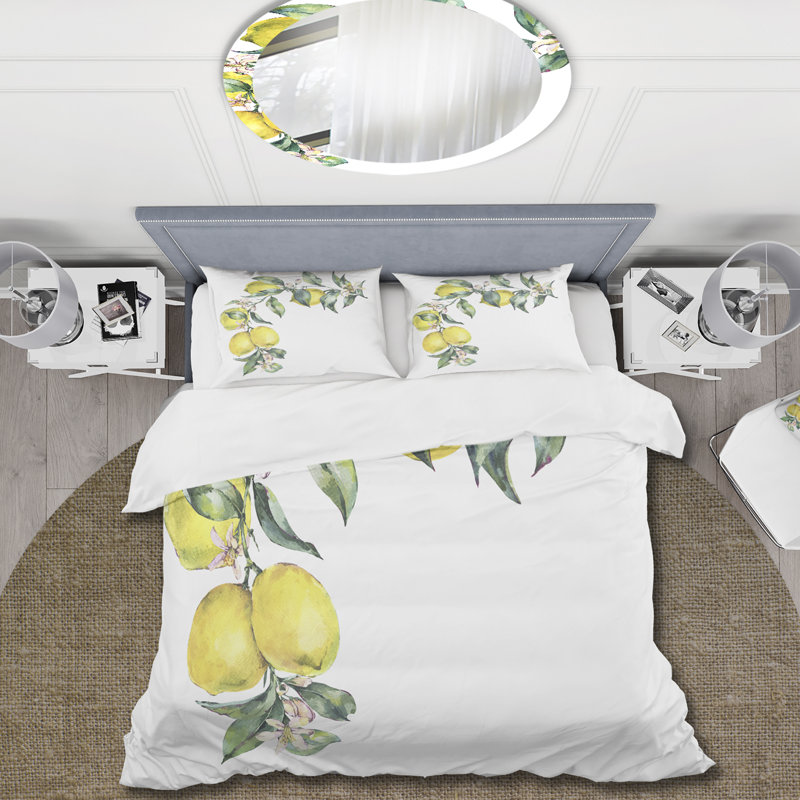 Ensemble de housse de couette Tropical - Branch of Yellow Lemons and Leaves II - Microfibre de polyester