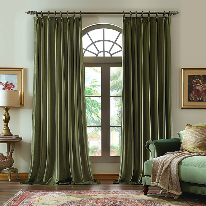 Lauier Velvet Blackout Curtain Pair, 52" W x 96" L, Light Green