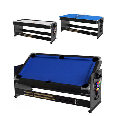 Table de jeu multi-jeux 7 pi 3-en-1 de 7 pi, hockey sur table, billard et tennis de table avec flux d'air puissant et accessoires complets pour la salle de jeux, le sous-sol et le plaisir en famille