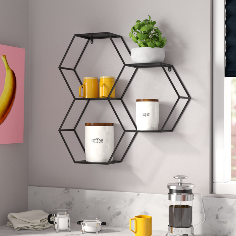 Sculpture murale décorative hexagonale décorative pour la maison - Art mural moderne suspendu en métal pour la décoration de bureau ou de salon - 26 po, noir