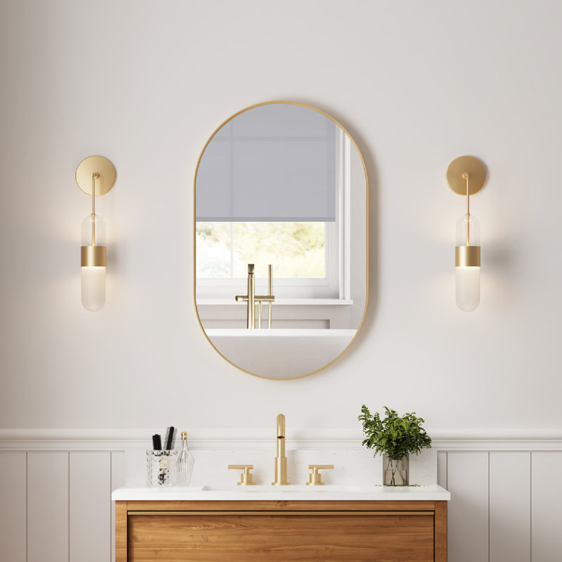 Miroir de salle de bain mural, 32 po x 20 po, Or brossé