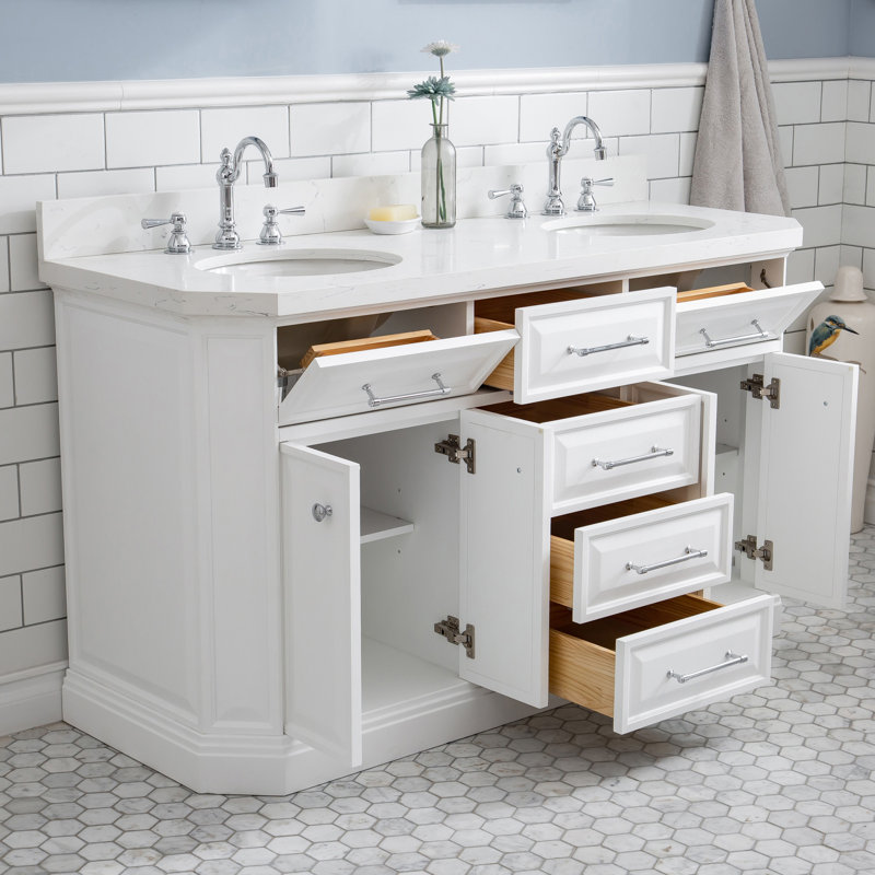 Palace 60'' W Double Vanity, Pure White, Stainless Steel