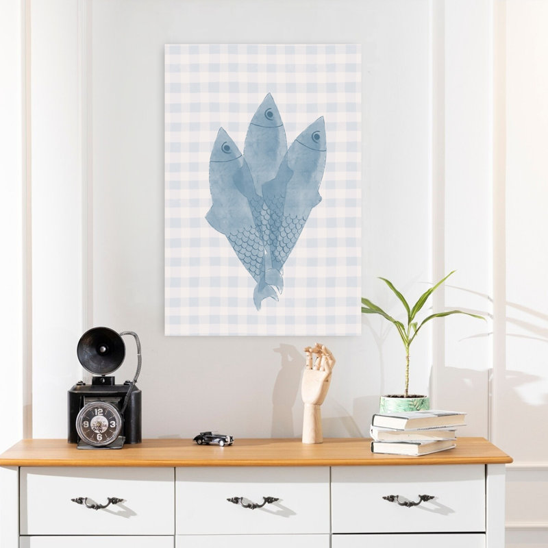 Art mural bleu, poisson vichy bleu, océan moderne, H 24 po x l 16 po