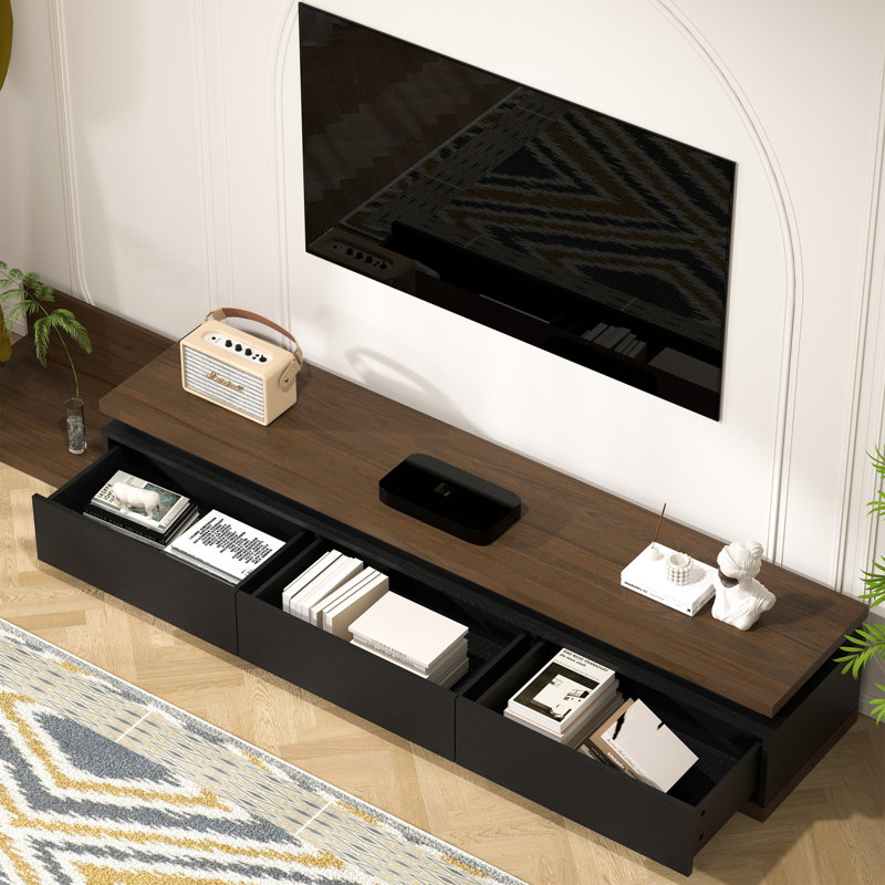 Extendable TV Stand With Led Lights, Modern Reversible TV Console, Black
