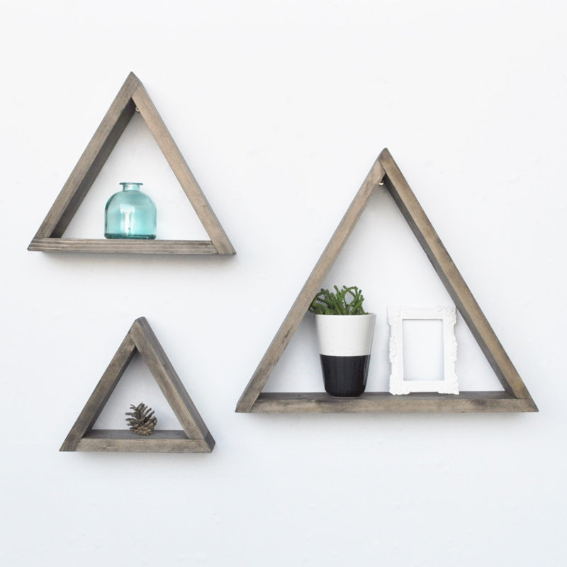 3 Piece Triangle Solid Wood Floating Shelf