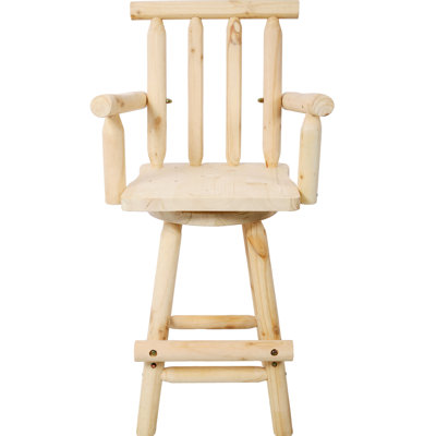 Chaise rustique brune, fonction pivotante à 360 °, bois de sapin, accoudoir et repose-pieds, convient au restaurant, tabouret de pub avec mouvement, brun, repose-pieds délicieux