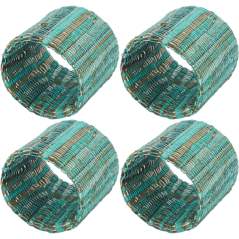 Turquoise Shimmering Woven Nubby Napkin Rings Set of 4