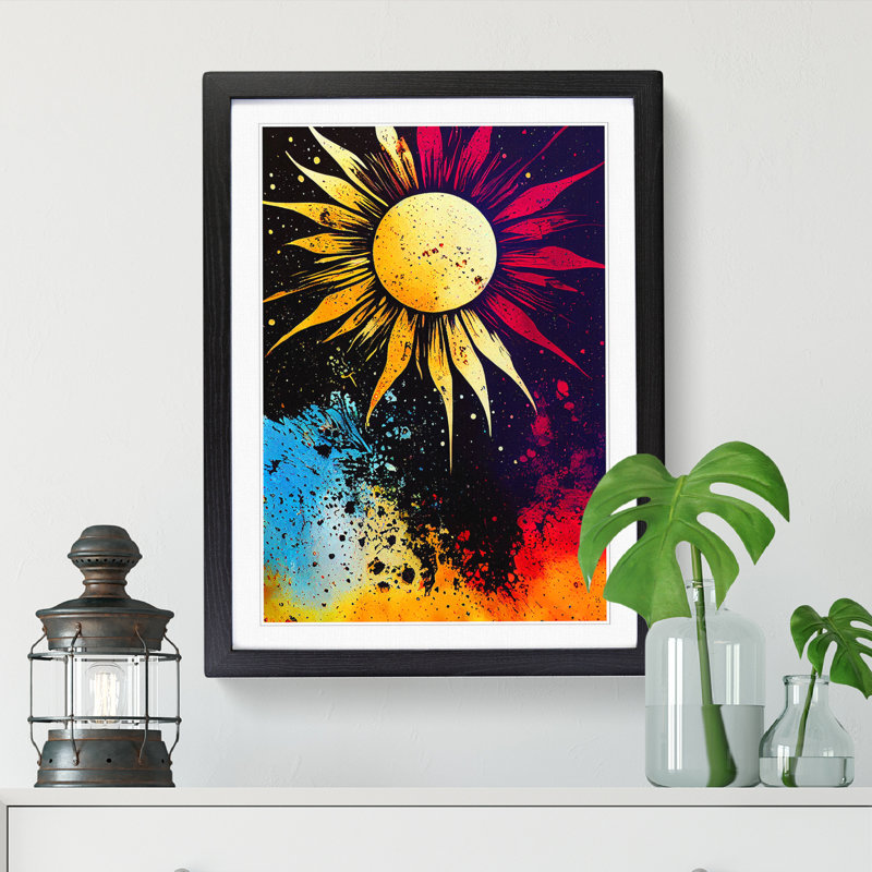 Sun Paint Splatter Vol.1 - Picture Frame Print, 64cm H x 25cm W x 2cm D, Walnut