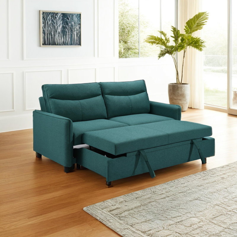 Canapé-lit ferme avec accoudoirs convertibles 3 en 1, Tissu vert, H 37,5 po x l 74,5 po x P 37,5 po