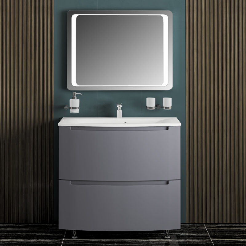Phoebi 40'' Single Bathroom Vanity with Ceramic Top with Mirror, Gray Matte