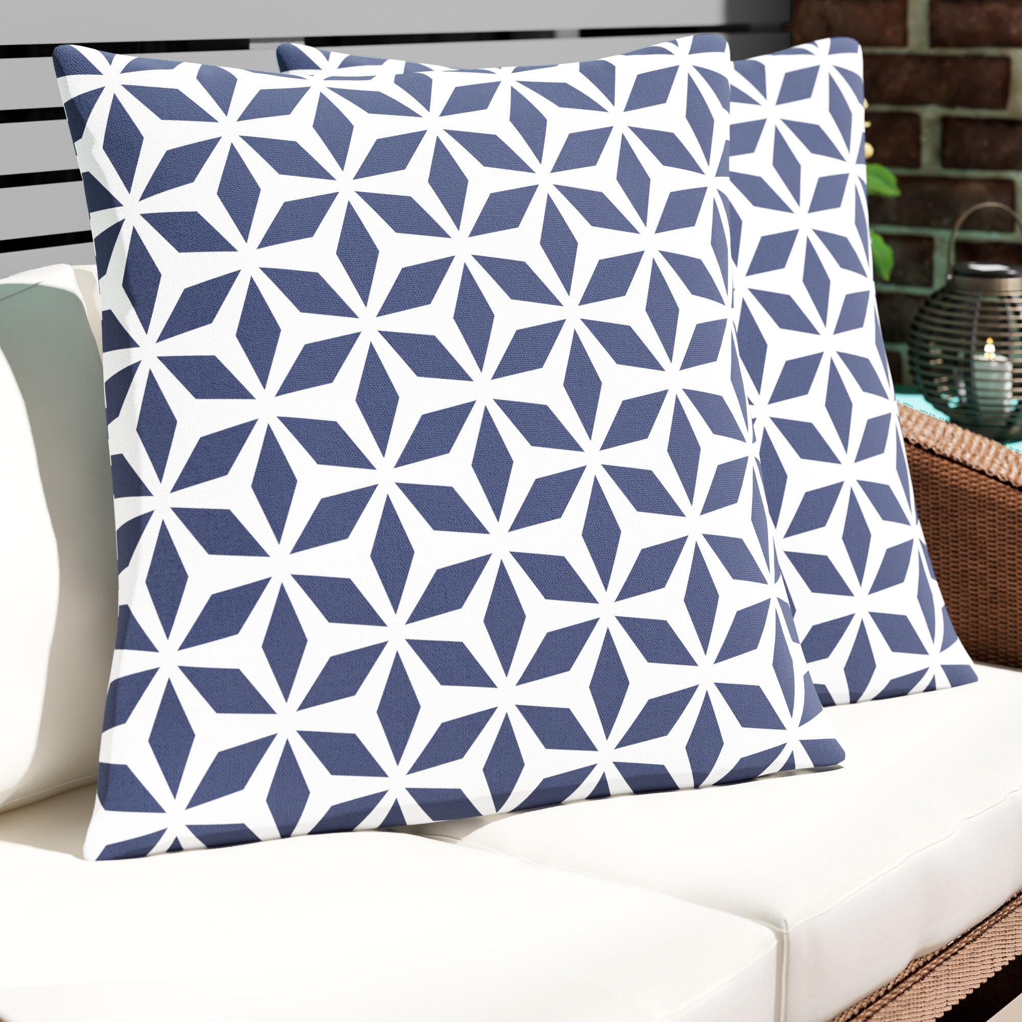 Navy Geometric Lumbar Pillow, Chair Cushion, Small Pillow, 50 X 30cm, 20 X  12 Inch, Linen Cushion, Made in Australia 