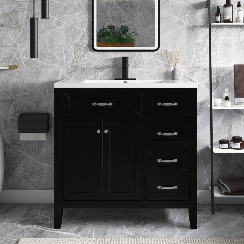 Meuble-lavabo simple 36 po avec plateau, Noir