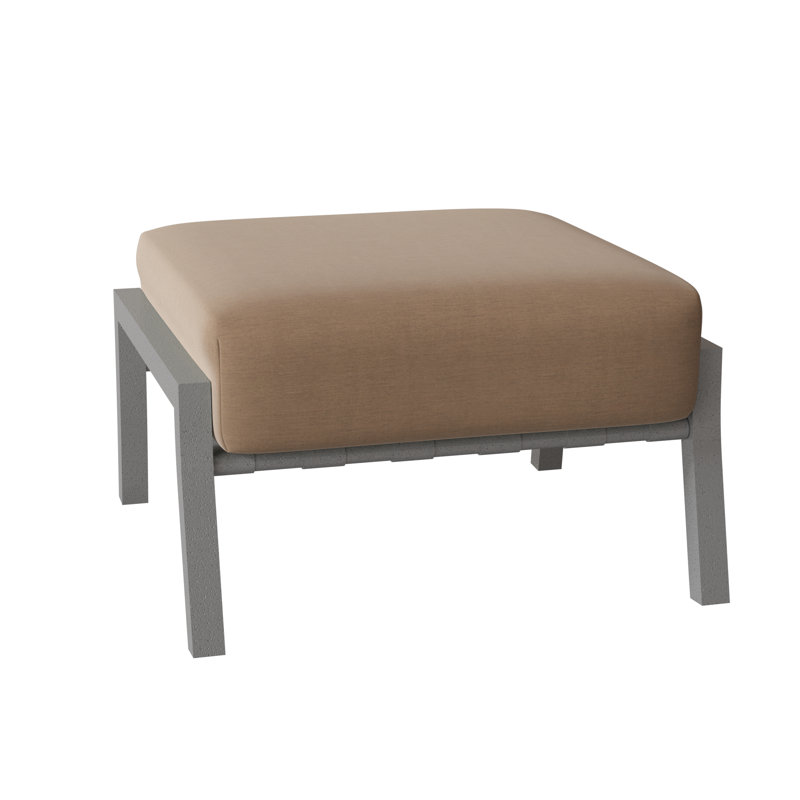 Cortland Outdoor Ottoman, Pewter Finish, Canvas Heather Beige Sunbrella® Canvas