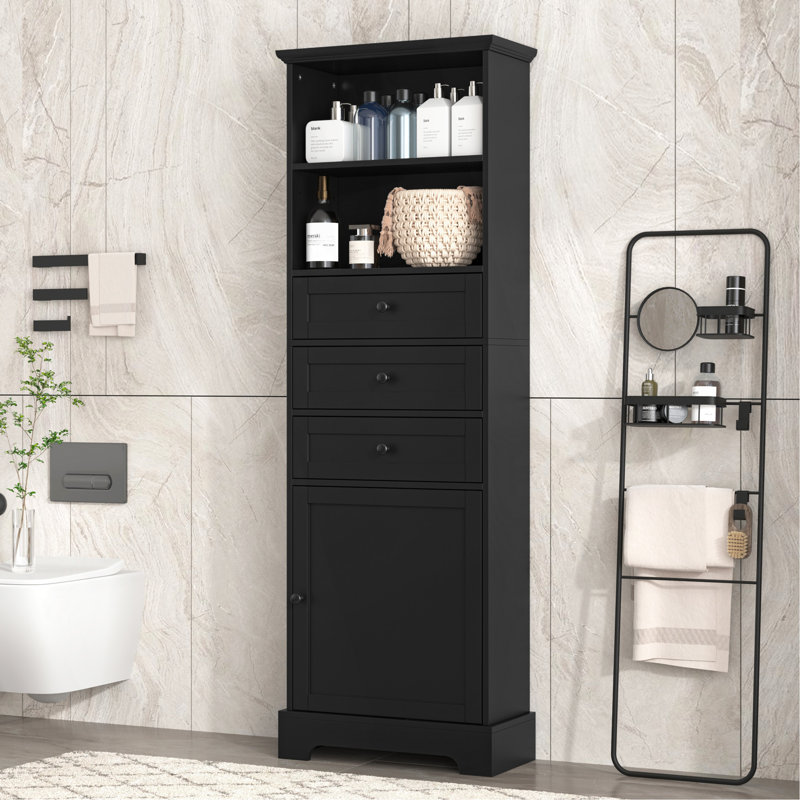 Versatile Tall Storage Cabinet With Multiple Compartments For Various Rooms, Black