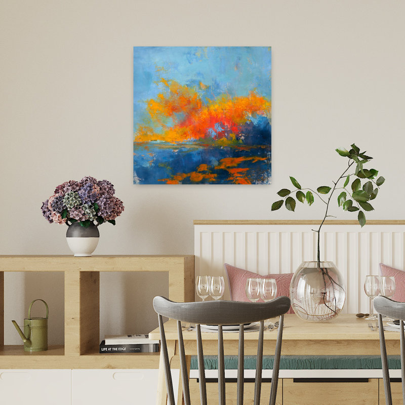 Bleu sur bleu abstrait, paysage contemporain, art naturel, H 18 po x l 18 po
